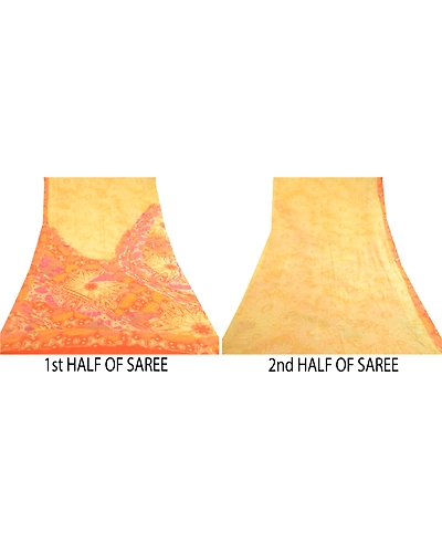 Sanskriti Vintage Yellow Saree Pure Georgette Silk Printed Sari 5Yd Craft Fabric, PRG-11426-Yellow-Printed Floral Design-Pure Georgette Silk-5