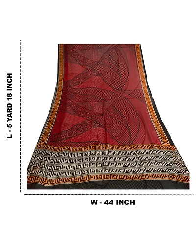 Sanskriti Vintage Sarees Dark Red Blend Georgette Printed Sari 5Yd Craft Fabric, PRG-11427-Dark Red-Printed Floral Design-Blend Georgette-3