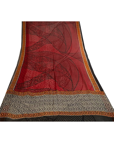 Sanskriti Vintage Sarees Dark Red Blend Georgette Printed Sari 5Yd Craft Fabric, PRG-11427-Dark Red-Printed Floral Design-Blend Georgette-8