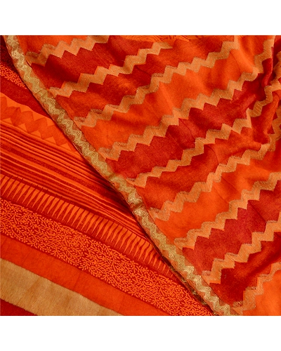 Sanskriti Vintage Sarees Saffron Pure Georgette Silk Printed Sari Craft Fabric, PRG-11428-Saffron-Printed Floral Design-Pure Georgette Silk-1