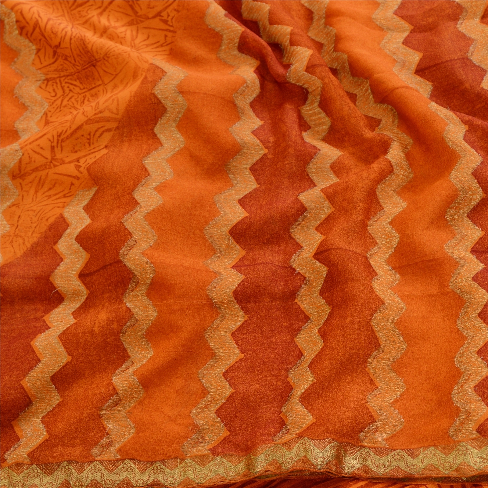 Sanskriti Vintage Sarees Saffron Pure Georgette Silk Printed Sari Craft Fabric, PRG-11428-Saffron-Printed Floral Design-Pure Georgette Silk-6