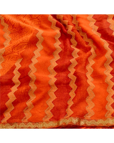 Sanskriti Vintage Sarees Saffron Pure Georgette Silk Printed Sari Craft Fabric, PRG-11428-Saffron-Printed Floral Design-Pure Georgette Silk-6