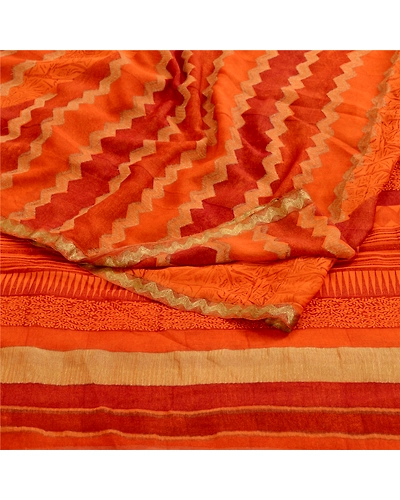 Sanskriti Vintage Sarees Saffron Pure Georgette Silk Printed Sari Craft Fabric, PRG-11428-Saffron-Printed Floral Design-Pure Georgette Silk-7