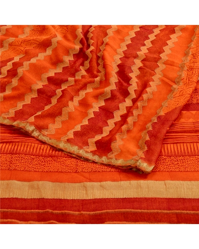 Sanskriti Vintage Sarees Saffron Pure Georgette Silk Printed Sari Craft Fabric, PRG-11428-Saffron-Printed Floral Design-Pure Georgette Silk-9