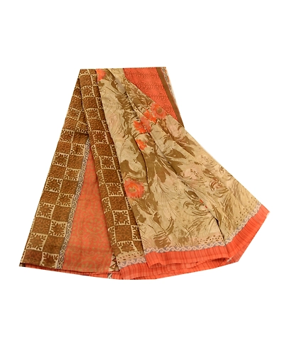 Sanskriti Vintage Sarees Olive Green Pure Georgette Silk Print Sari Craft Fabric, PRG-11439-Olive Green-Printed Floral Design-Pure Georgette Silk-2