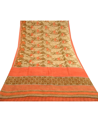 Sanskriti Vintage Sarees Olive Green Pure Georgette Silk Print Sari Craft Fabric, PRG-11439-Olive Green-Printed Floral Design-Pure Georgette Silk-8