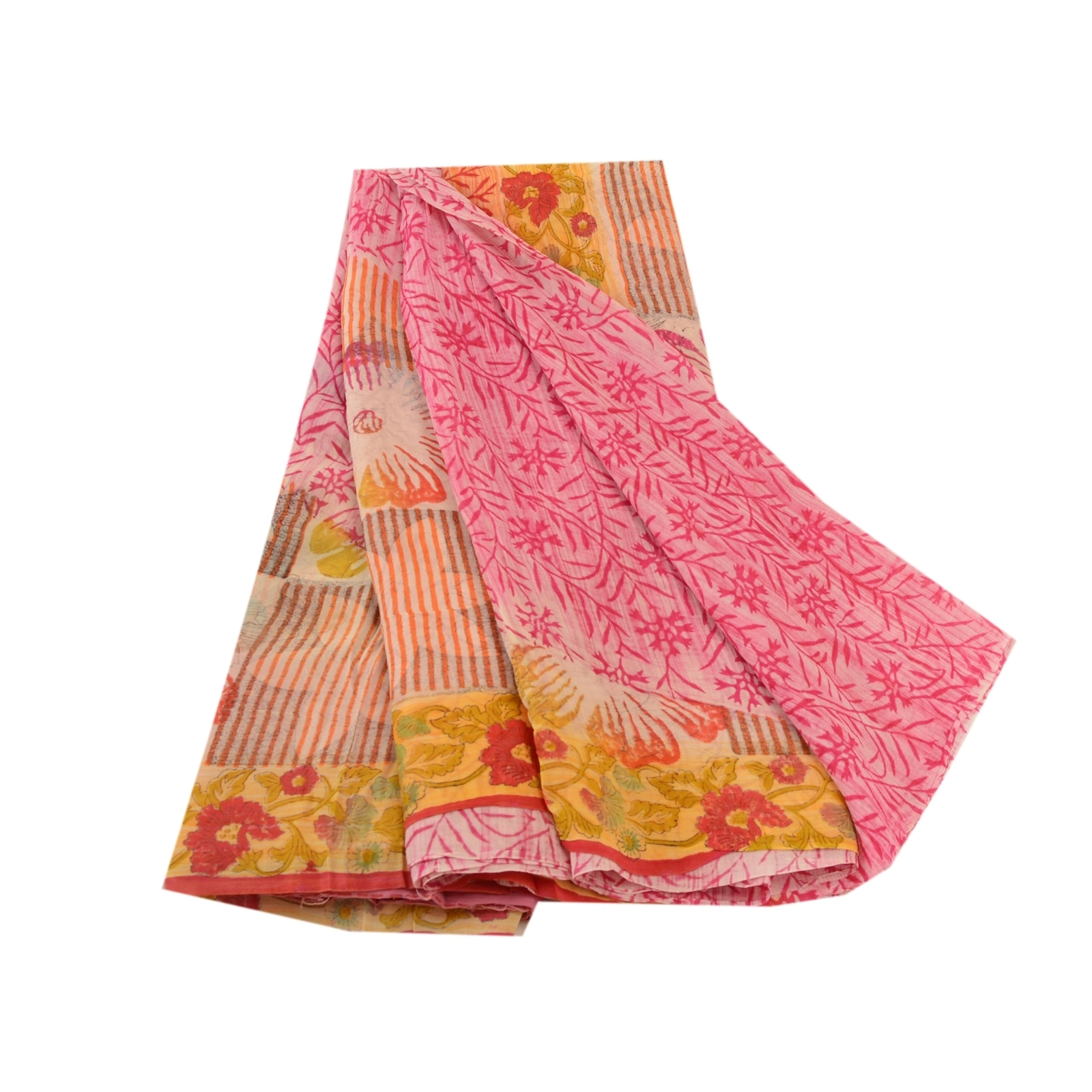 Sanskriti Vintage Sarees Pink Indian Blend Georgette Printed Sari Craft Fabric, PRG-11444-Pink-Printed Floral Design-Blend Georgette-2