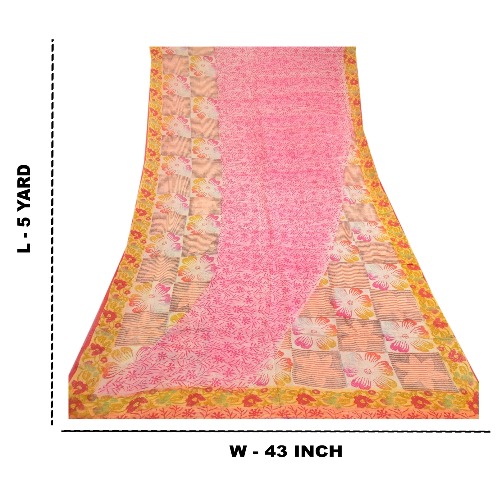 Sanskriti Vintage Sarees Pink Indian Blend Georgette Printed Sari Craft Fabric, PRG-11444-Pink-Printed Floral Design-Blend Georgette-3