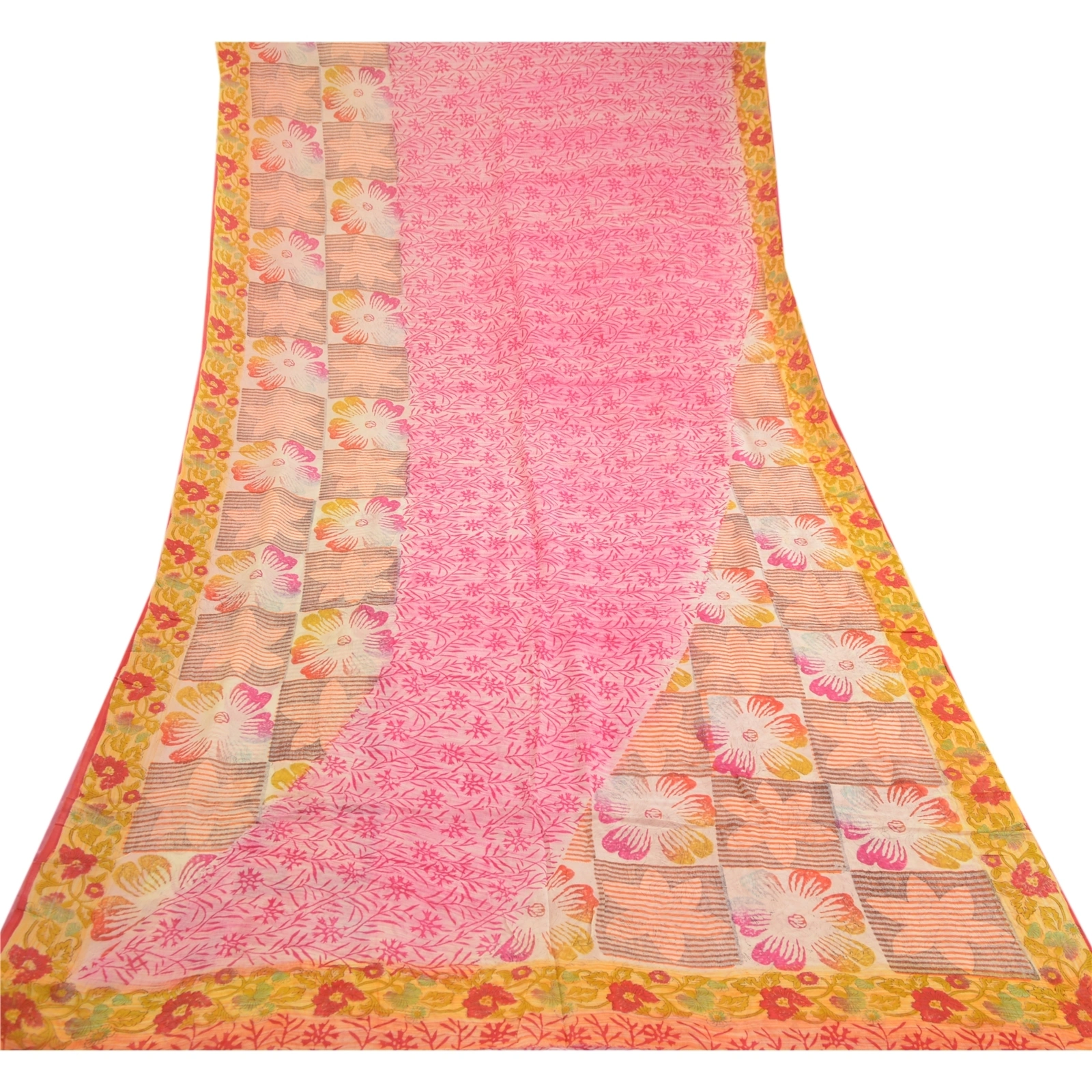 Sanskriti Vintage Sarees Pink Indian Blend Georgette Printed Sari Craft Fabric, PRG-11444-Pink-Printed Floral Design-Blend Georgette-8