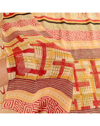 Sanskriti Vintage Sarees Cream Pure Georgette Silk Printed Sari 5Yd Craft Fabric, PRG-11450-Cream-Printed Floral Design-Pure Georgette Silk-4