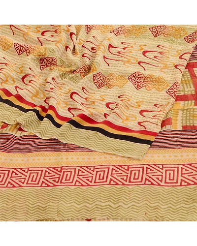 Sanskriti Vintage Sarees Cream Pure Georgette Silk Printed Sari 5Yd Craft Fabric, PRG-11450-Cream-Printed Floral Design-Pure Georgette Silk-9