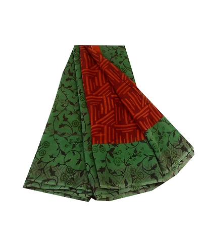 Sanskriti Vintage Sarees Orange Pure Georgette Silk Printed Sari Craft Fabric, PRG-11453-Orange-Printed Floral Design-Pure Georgette Silk-2