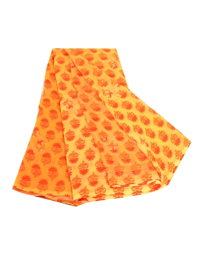 Sanskriti Vintage Sarees Yellow Georgette Printed Sari 5Yd Floral Craft Fabric, PRG-11461-Yellow-Printed Floral Design-Poly Georgette-2