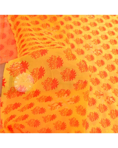 Sanskriti Vintage Sarees Yellow Georgette Printed Sari 5Yd Floral Craft Fabric, PRG-11461-Yellow-Printed Floral Design-Poly Georgette-4