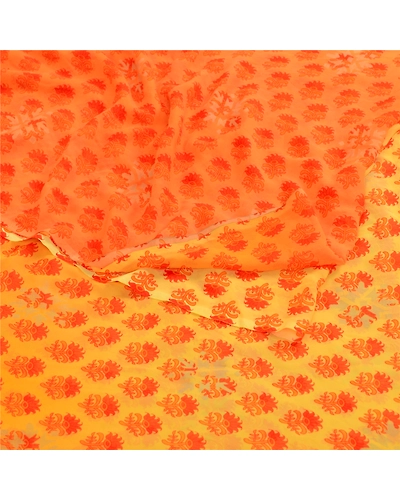 Sanskriti Vintage Sarees Yellow Georgette Printed Sari 5Yd Floral Craft Fabric, PRG-11461-Yellow-Printed Floral Design-Poly Georgette-7
