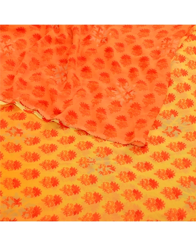 Sanskriti Vintage Sarees Yellow Georgette Printed Sari 5Yd Floral Craft Fabric, PRG-11461-Yellow-Printed Floral Design-Poly Georgette-9