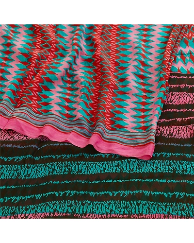 Sanskriti Vintage Sarees Multi Pure Georgette Silk Printed Sari 5Yd Craft Fabric, PRG-11464-Multi-Printed Floral Design-Pure Georgette Silk-9