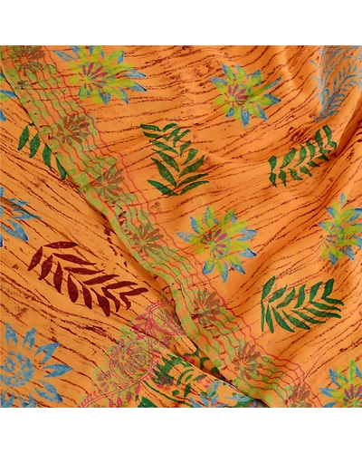 Sanskriti Vintage Sarees Mustard Pure Georgette Silk Printed Sari Craft Fabric, PRG-11467-Mustard-Printed Floral Design-Pure Georgette Silk-1