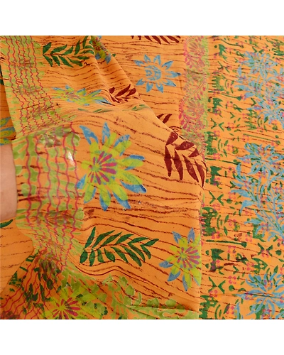 Sanskriti Vintage Sarees Mustard Pure Georgette Silk Printed Sari Craft Fabric, PRG-11467-Mustard-Printed Floral Design-Pure Georgette Silk-4