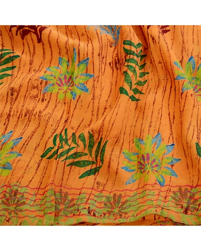 Sanskriti Vintage Sarees Mustard Pure Georgette Silk Printed Sari Craft Fabric, PRG-11467-Mustard-Printed Floral Design-Pure Georgette Silk-6