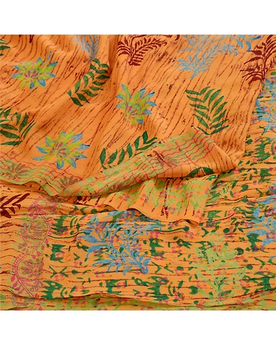 Sanskriti Vintage Sarees Mustard Pure Georgette Silk Printed Sari Craft Fabric, PRG-11467-Mustard-Printed Floral Design-Pure Georgette Silk-7