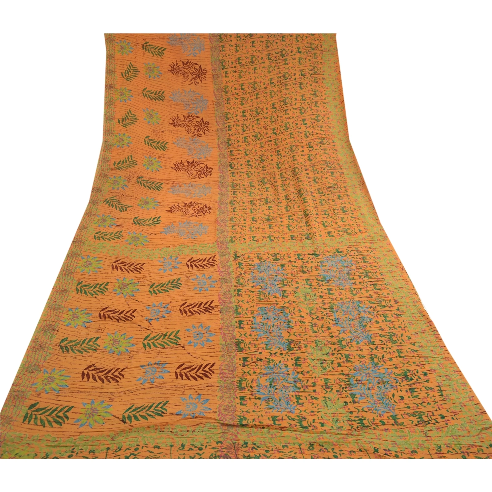 Sanskriti Vintage Sarees Mustard Pure Georgette Silk Printed Sari Craft Fabric, PRG-11467-Mustard-Printed Floral Design-Pure Georgette Silk-8