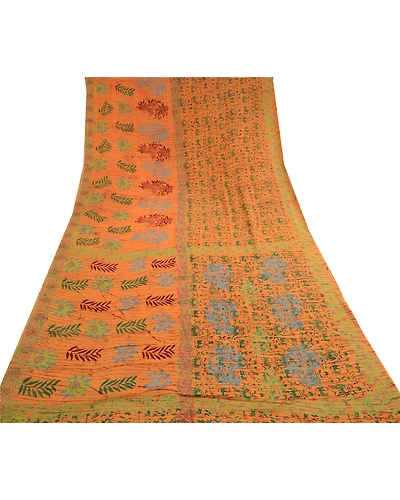 Sanskriti Vintage Sarees Mustard Pure Georgette Silk Printed Sari Craft Fabric, PRG-11467-Mustard-Printed Floral Design-Pure Georgette Silk-8