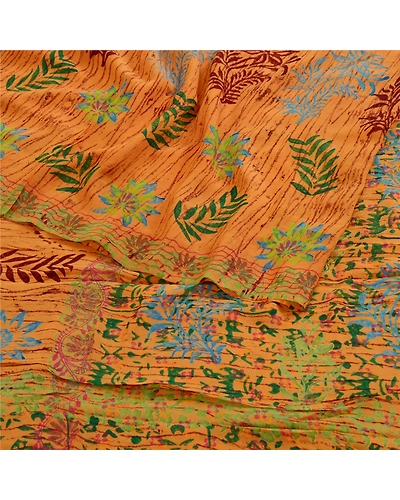 Sanskriti Vintage Sarees Mustard Pure Georgette Silk Printed Sari Craft Fabric, PRG-11467-Mustard-Printed Floral Design-Pure Georgette Silk-9