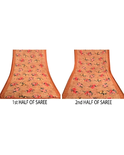 Sanskriti Vintage Sarees Caramel Georgette Digital Printed Sari 5Yd Craft Fabric, PRG-11469-Caramels-Printed Floral Design-Poly Georgette-5