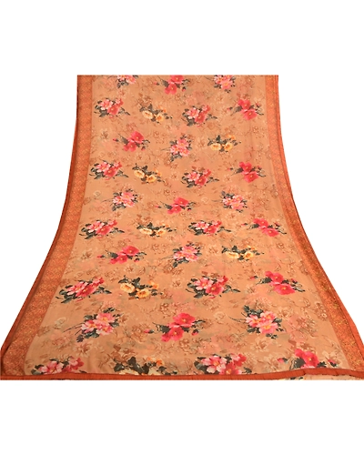 Sanskriti Vintage Sarees Caramel Georgette Digital Printed Sari 5Yd Craft Fabric, PRG-11469-Caramels-Printed Floral Design-Poly Georgette-8