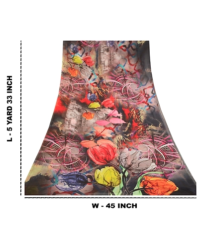 Sanskriti Vintage Sarees Black Digital Printed Georgette Sari 5Yd Craft Fabric, PRG-11481-Black-Printed Floral Design-Poly Georgette-3
