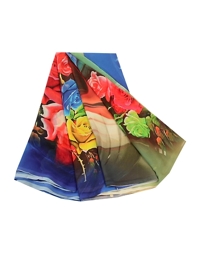 Sanskriti Vintage Sarees Blue Georgette Digital Printed Sari 5Yd Craft Fabric, PRG-11489-Blue-Printed Floral Design-Poly Georgette-2