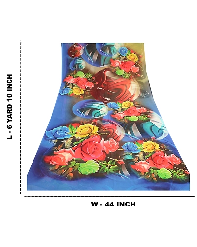 Sanskriti Vintage Sarees Blue Georgette Digital Printed Sari 5Yd Craft Fabric, PRG-11489-Blue-Printed Floral Design-Poly Georgette-3