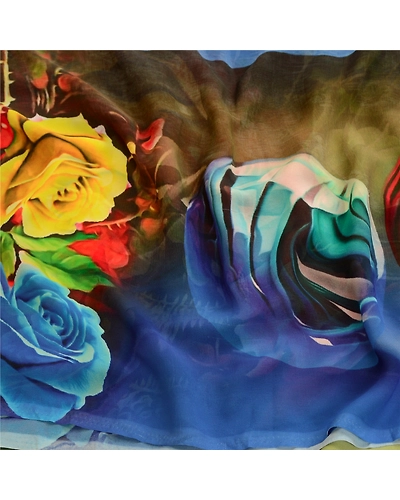 Sanskriti Vintage Sarees Blue Georgette Digital Printed Sari 5Yd Craft Fabric, PRG-11489-Blue-Printed Floral Design-Poly Georgette-6