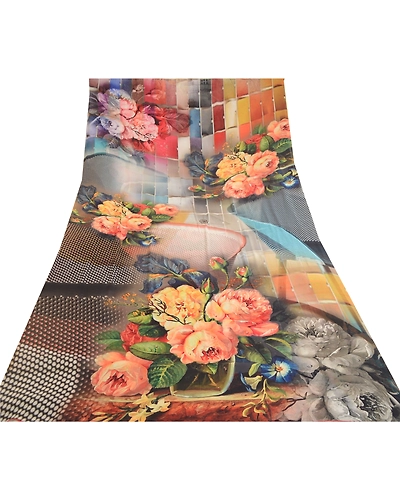 Sanskriti Vintage Sarees Gray Digital Printed Georgette Soft Sari Craft Fabric, PRG-11510-Gray-Printed Floral Design-Poly Georgette-8