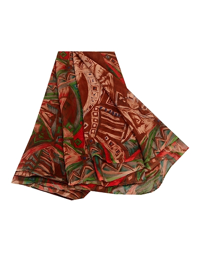 Sanskriti Vintage Sarees Brown Printed Pure Chiffon Silk Sari 5Yd Craft Fabric, PRG-11511-Brown-Printed Floral Design-Pure Chiffon Silk-2