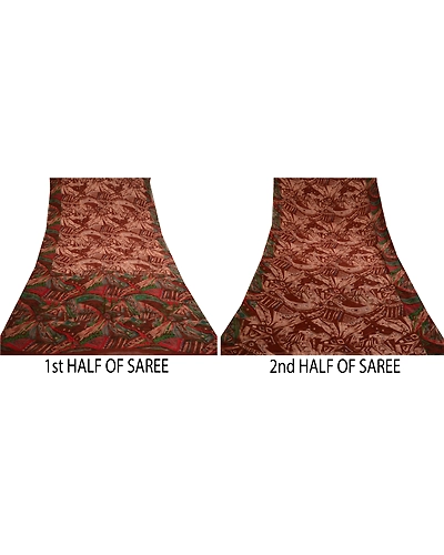 Sanskriti Vintage Sarees Brown Printed Pure Chiffon Silk Sari 5Yd Craft Fabric, PRG-11511-Brown-Printed Floral Design-Pure Chiffon Silk-5