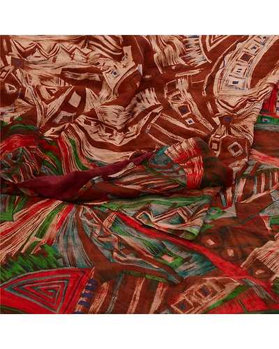 Sanskriti Vintage Sarees Brown Printed Pure Chiffon Silk Sari 5Yd Craft Fabric, PRG-11511-Brown-Printed Floral Design-Pure Chiffon Silk-7