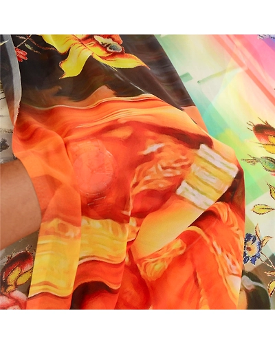 Sanskriti Vintage Sarees Multi Digital Women Printed Georgette Sari Craft Fabric, PRG-11517-Multi-Printed Floral Design-Poly Georgette-5