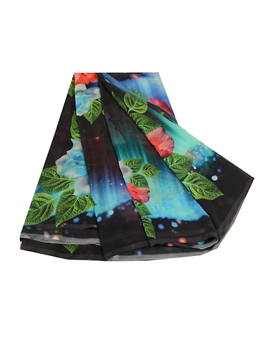 Sanskriti Vintage Sarees Black Digital Printed Georgette Sari Soft Craft Fabric, PRG-11522-Multi-Printed Floral Design-Poly Georgette-2