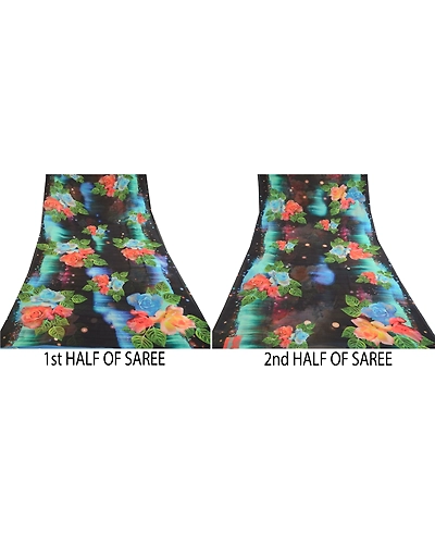 Sanskriti Vintage Sarees Black Digital Printed Georgette Sari Soft Craft Fabric, PRG-11522-Multi-Printed Floral Design-Poly Georgette-5