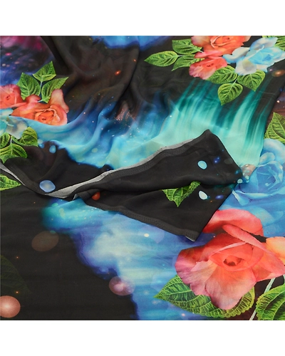 Sanskriti Vintage Sarees Black Digital Printed Georgette Sari Soft Craft Fabric, PRG-11522-Multi-Printed Floral Design-Poly Georgette-9