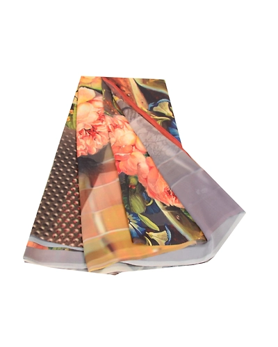 Sanskriti Vintage Sarees Gray Digital Printed Georgette Sari 5Yd Craft Fabric, PRG-11527-Gray-Printed Floral Design-Poly Georgette-2