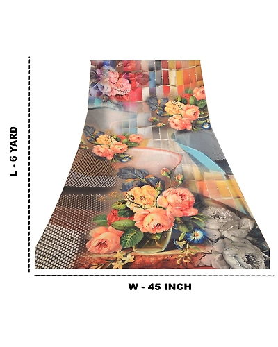 Sanskriti Vintage Sarees Gray Digital Printed Georgette Sari 5Yd Craft Fabric, PRG-11527-Gray-Printed Floral Design-Poly Georgette-3