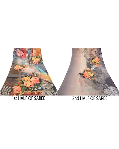 Sanskriti Vintage Sarees Gray Digital Printed Georgette Sari 5Yd Craft Fabric, PRG-11527-Gray-Printed Floral Design-Poly Georgette-5