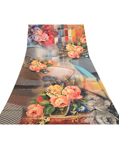 Sanskriti Vintage Sarees Gray Digital Printed Georgette Sari 5Yd Craft Fabric, PRG-11527-Gray-Printed Floral Design-Poly Georgette-8