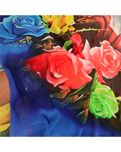 Sanskriti Vintage Sarees Blue Digital Printed Georgette Sari Floral Craft Fabric, PRG-11532-Blue-Printed Floral Design-Poly Georgette-4