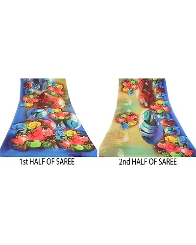 Sanskriti Vintage Sarees Blue Digital Printed Georgette Sari Floral Craft Fabric, PRG-11532-Blue-Printed Floral Design-Poly Georgette-5