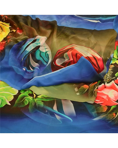 Sanskriti Vintage Sarees Blue Digital Printed Georgette Sari Floral Craft Fabric, PRG-11532-Blue-Printed Floral Design-Poly Georgette-7