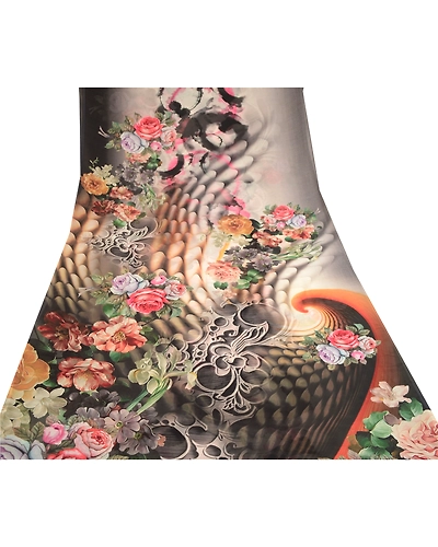 Sanskriti Vintage Sarees Gray Digital Printed Georgette Sari Soft Craft Fabric, PRG-11537-Gray-Printed Floral Design-Poly Georgette-8
